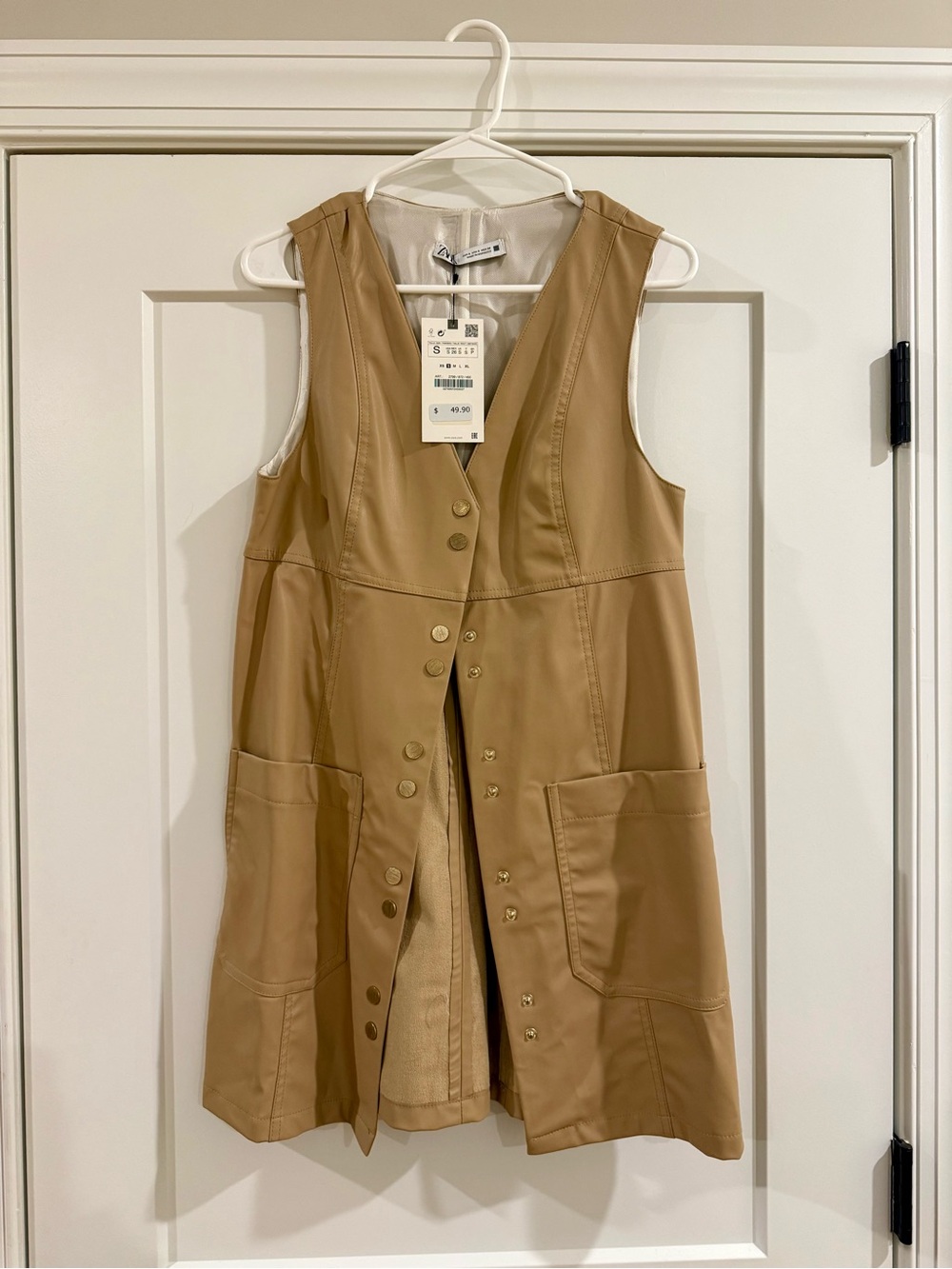 Zara Beige Faux Leather Vest Dress
